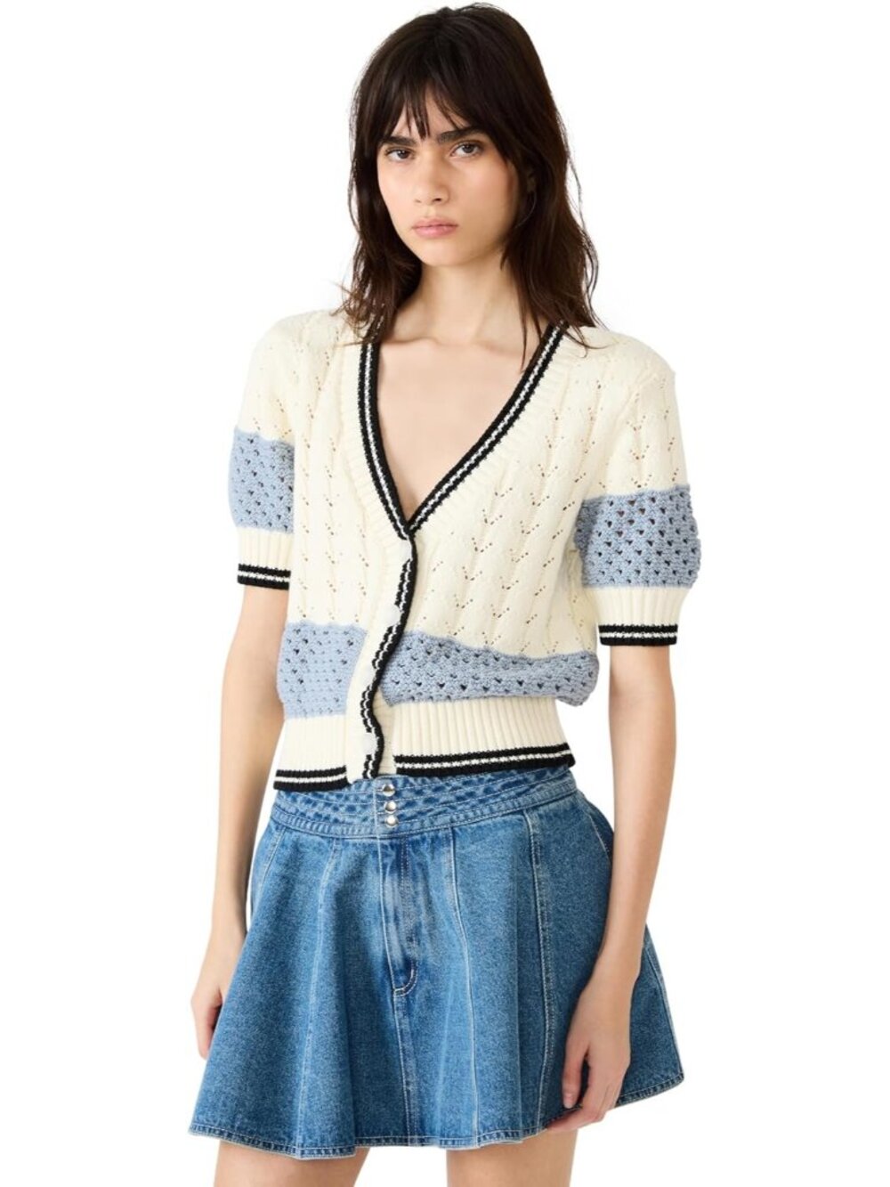 Steve Madden Women's Blue Half Sleeve Imported Loose Fiona Cardigan Sweater